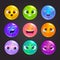 Funny cartoon colorful round emoji faces. Vector assets for game or web design.