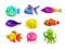 Funny cartoon colorful tropic fishes