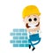 Funny cartoon construction worker leaning on wall