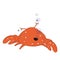 Funny cartoon crab with bulging eyes and big claws fell and lost consciousness