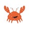Funny cartoon crab with bulging eyes and big claws rejoices