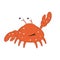 Funny cartoon crab with bulging eyes waves a claw and greets