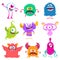 Funny cartoon creatures. Set of cartoon monsters: goblin or troll, cyclops, ghost,  monsters and aliens. Halloween design