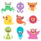 Funny cartoon creatures. Set of cartoon vector monsters. Halloween design illustration