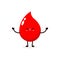 Funny cartoon Cute happy smiling blood drop kawaii, World Blood Donor Day, healthy concept, icon comic character Vector flat