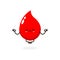 Funny cartoon Cute happy smiling blood drop meditate with yoga, World Blood Donor Day, healthy concept, icon comic character
