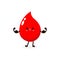 Funny cartoon Cute happy smiling blood drop show muscle, World Blood Donor Day, healthy concept, icon comic character Vector flat