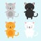 Funny cartoon cute red, orange, gray, white, black cats. Kawaii illustration for children