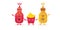 funny cartoon cute smiling ketchup bottle, mustard bottle and potato French fries characters set . food flat funky
