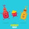 Funny cartoon cute smiling ketchup bottle, mustard bottle and potatoe french fries characters set . food flat funky