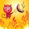 Funny cartoon devil character barbecue