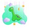 Funny cartoon dinosaur with a long neck and a pattern on the back. In the style of felt toys