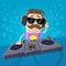 Funny cartoon dj with turntable