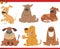 Funny cartoon dogs and puppies comic characters set