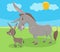 Funny cartoon donkey farm animal character with foal