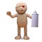 Funny cartoon Egyptian mummy monster using an aerosol spray can, 3d illustration