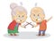 Funny cartoon elderly couple duel with canes. An elderly married couple quarrel.Bad relationship concept. Design for print, t-
