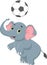 Funny cartoon elephant playing ball