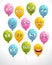 Funny cartoon emoji balloons set. Colorful smiley faces.