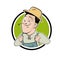 Funny cartoon farmer in a badge