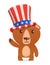 Funny cartoon fat bear wearing Uncle Sam hat. Grizzly character design for  American Independence Day