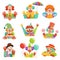 Funny cartoon friendly clowns character colorful vector Illustrations