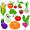 Funny cartoon fruit and vegetables vector set