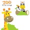 Funny cartoon with giraffe and zebra