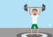 Funny cartoon guy doing workout, vector illustration. Training at home, lift weight.