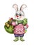 Funny cartoon hare with a bag of gifts, a symbol of 2023