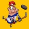 Funny cartoon hockey player with stick and puck