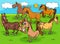 Funny cartoon horses farm animals group