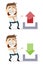 Funny cartoon illustration of a businessman with upload and download sign