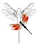 Funny cartoon illustration of dragonfly. Bright Dragonfly flutters.