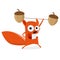 Funny cartoon illustration of a squirrel having fun lifting weights