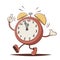 Funny cartoon illustration of a walking alarm clock