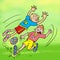 Funny cartoon kids playing football illustration