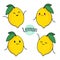 Funny cartoon lemon character with different emotions on the face. Comic emoticon stickers set. Vector icons, isolated on white.