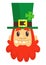 Funny Cartoon Leprechaun catoon face. Head with Red beard. Portrait for St. Patricks Day celebration in Ireland.