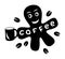 Funny cartoon little blot with cup crown and coffee grains.