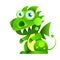 Funny Cartoon Little Green Sitting Dragon. Vector Illustration. Isolated Icon