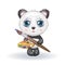 Funny cartoon little panda holding paint brush and paint roller. Motivational quote, poster. Creative, artistic panda