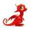 Funny cartoon little red sitting dragon.