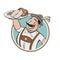 Funny cartoon logo of bavarian man serving traditional bavarian white sausage