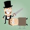 Funny cartoon magician with a saw