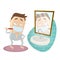 Funny cartoon man brushing his teeth