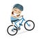 Funny cartoon man is riding a mountain bike