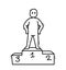 Funny cartoon man standing confident on a pedestal vector flat style illustration isolated on white, cute and positive small guy