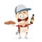 Funny cartoon man with steaks and beer