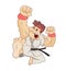 Funny cartoon martial artist performing a flying karate kick. Design for print, emblem, t-shirt, party decoration, sticker,